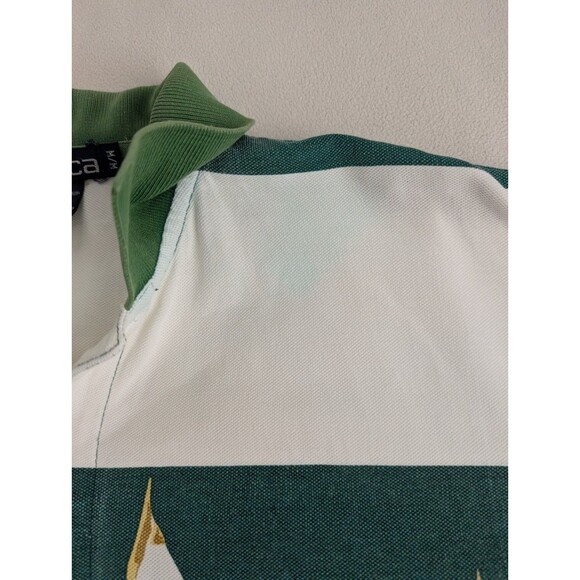 Vintage Nautica Sail Boats Vertical Striped Polo Shirt Green White M - Picture 8 of 9